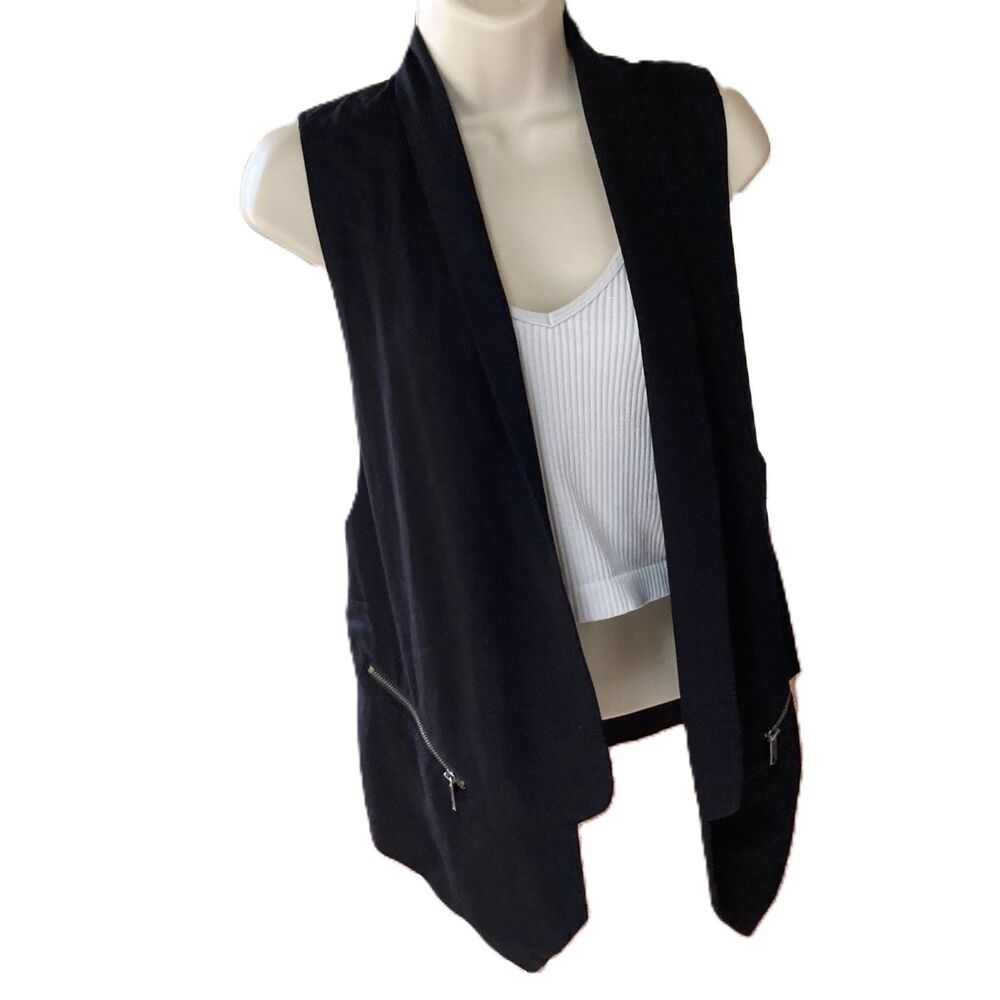 DKNY Vintage Sexy Open Back Drape Vest Zipper Pockets Womens Medium